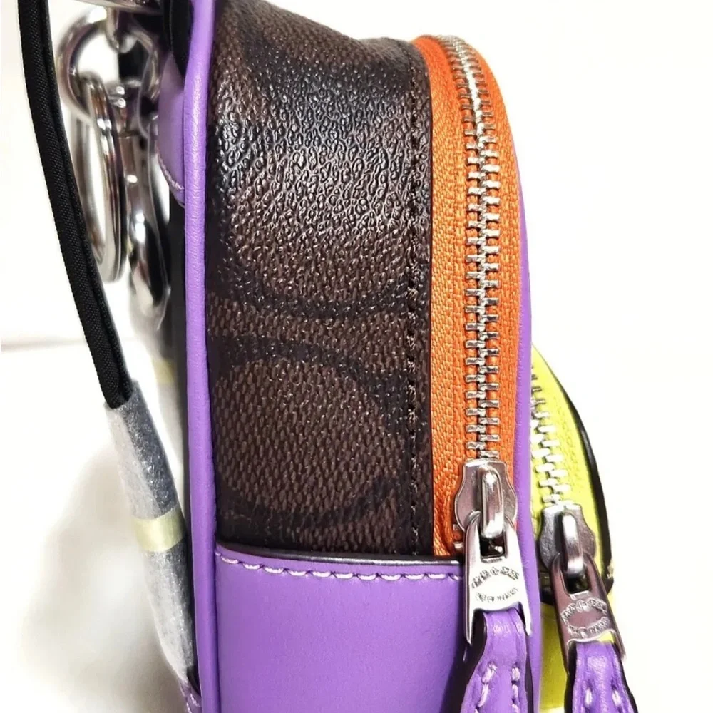 Coach Mini Court Backpack Bag Charm Coated Canvas Brown Iris Multi Leather NWT - Picture 3 of 7